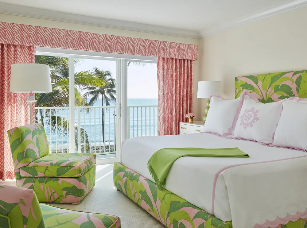 China Seas Fabric: Amazon - Custom Leaf / Lime / Blue on White Belgian Linen / Cotton
