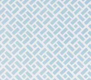 China Seas Fabric: Edo II - Custom Aqua on White Belgian Linen / Cotton