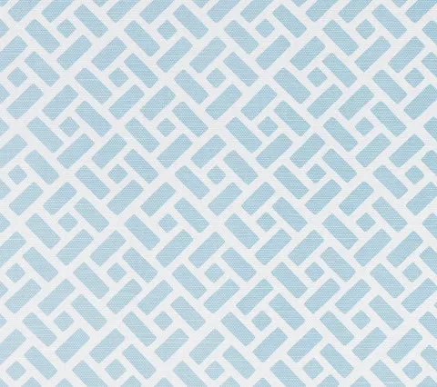 China Seas Fabric: Edo II - Custom Aqua on White Belgian Linen / Cotton