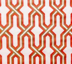China Seas Fabric: Gorrivan Fretwork - Custom Peach / Taupe on Tinted Belgian Linen/Cotton