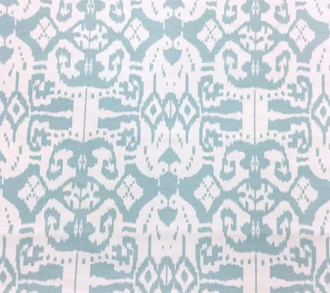 China Seas Fabric: Island Ikat - Custom Aqua on Tinted Belgian Linen / Cotton
