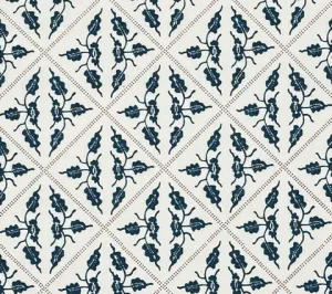 China Seas Fabric: Malay Diamond - Custom Navy / Persimmon on Light Tint Cotton Sateen