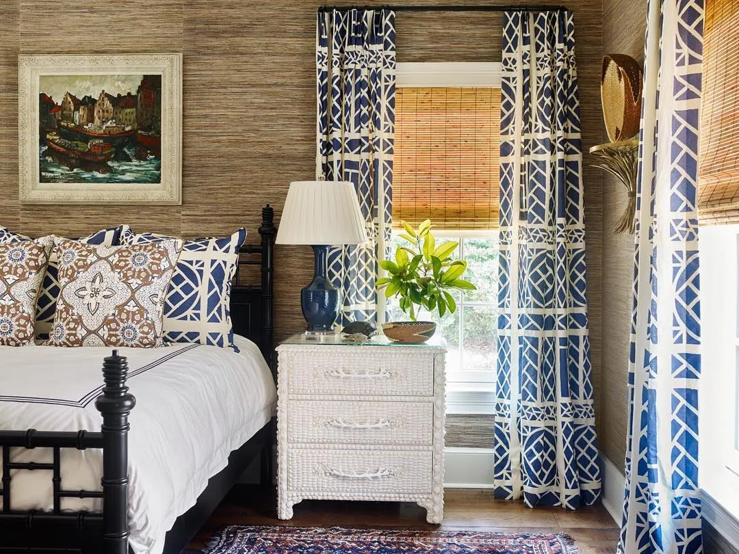 China Seas Fabric: New Batik - Custom Pacific Blue / New Navy on White Belgian Linen / Cotton