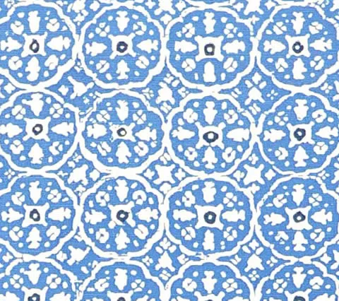 China Seas Fabric: Nitik II - Custom Blue / Flores Blue on White Belgian Linen / Cotton
