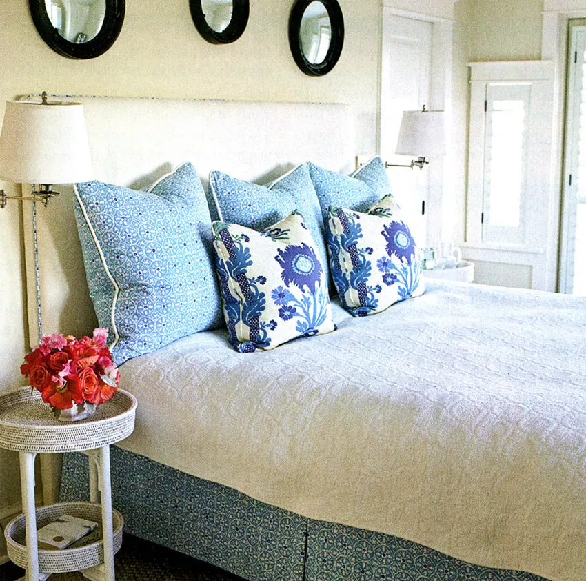 China Seas Fabric: Nitik II - Custom Blue / Flores Blue on White Belgian Linen / Cotton