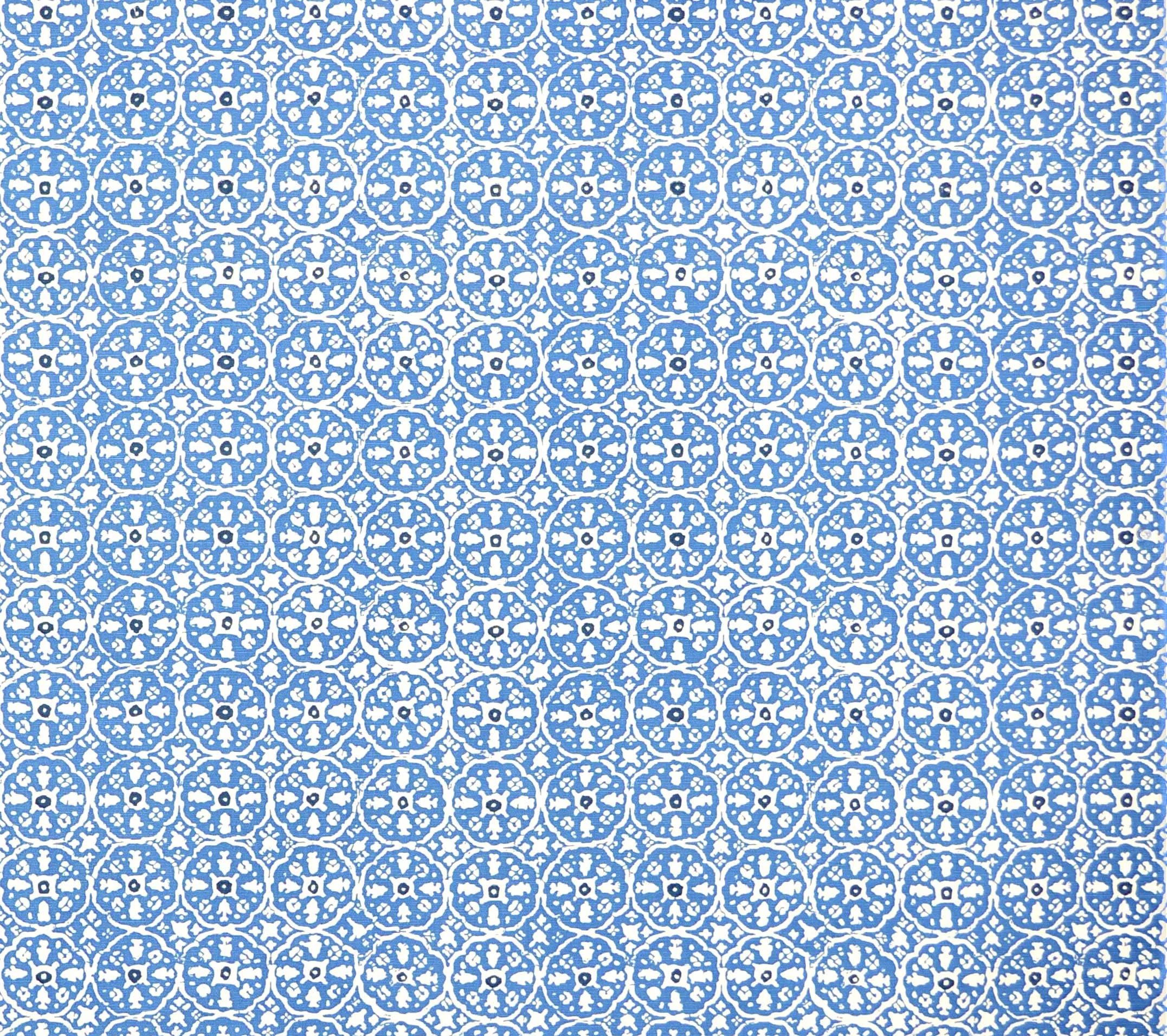 China Seas Fabric: Nitik II - Custom Blue / Flores Blue on White Belgian Linen / Cotton