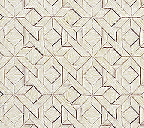 China Seas Fabric: Parquetry - Custom Brown / Taupe on White Belgian Linen / Cotton