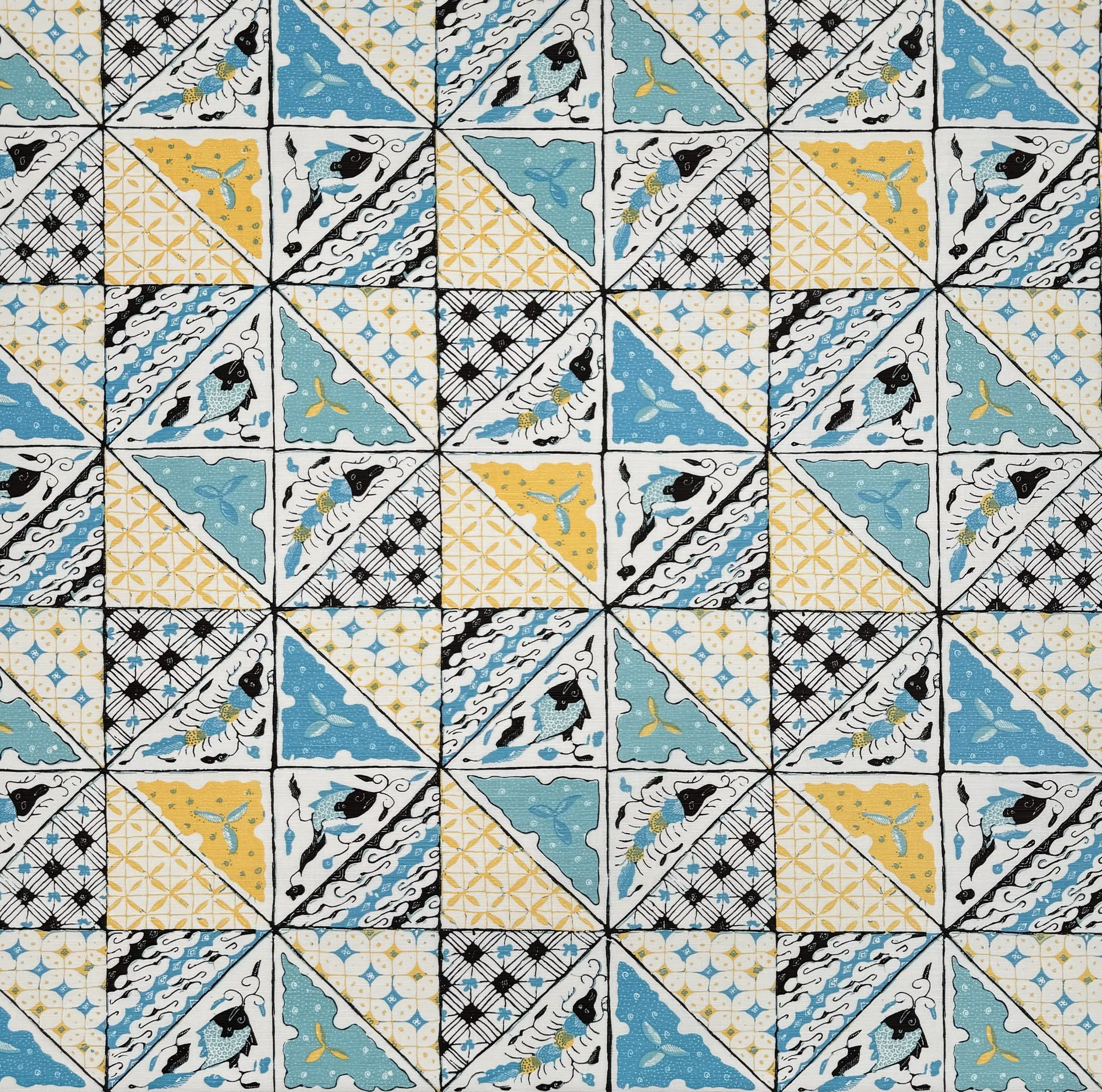 China Seas Fabric: Sunnyjim Batik - Custom Turquoise / Yellow on Tinted Belgian Linen/Cotton