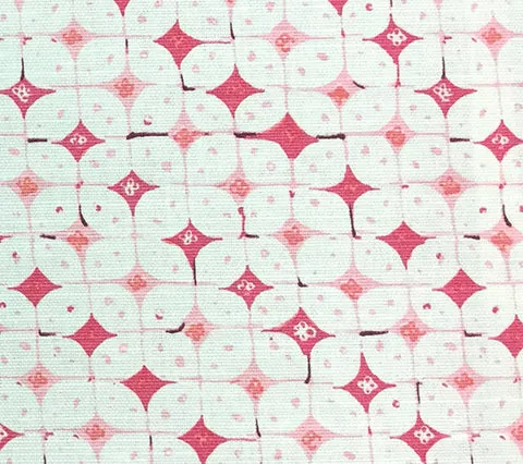China Seas Fabric: Sunnyjim Geometric - Custom Multi Pinks on Light Tint Belgian Linen / Cotton