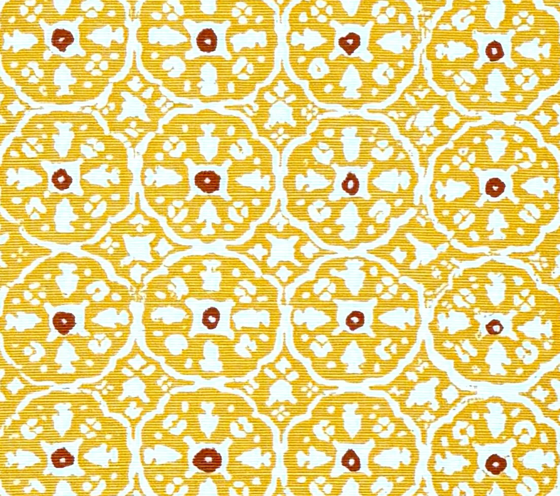 China Seas: Nitik II - Custom New Yellow / Salmon Dot on White Linen / Cotton