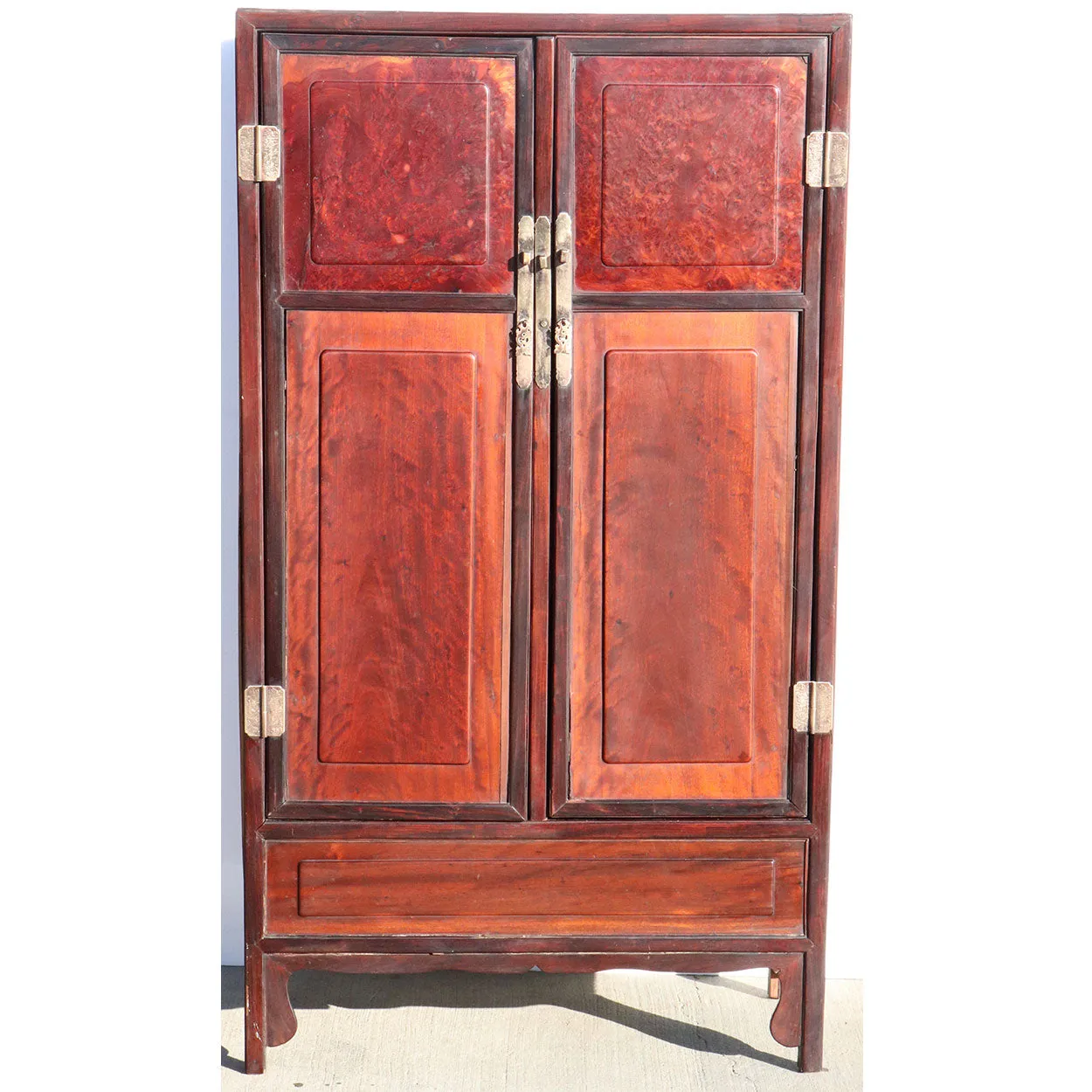 Chinese Qing Rosewood and Burled Hardwood Cabinet