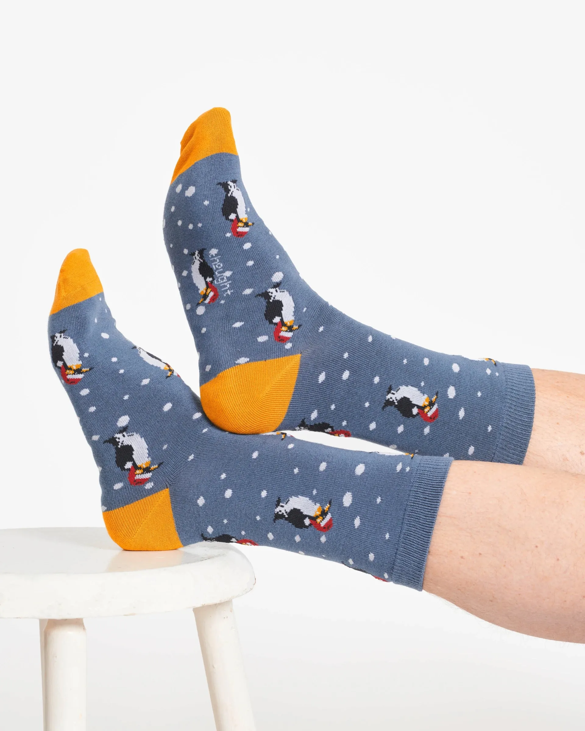 Christmas Animal, Penguin, Bamboo Socks in Denim by Thought, Size 7-11