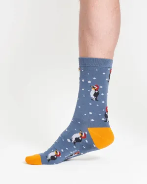 Christmas Animal, Penguin, Bamboo Socks in Denim by Thought, Size 7-11