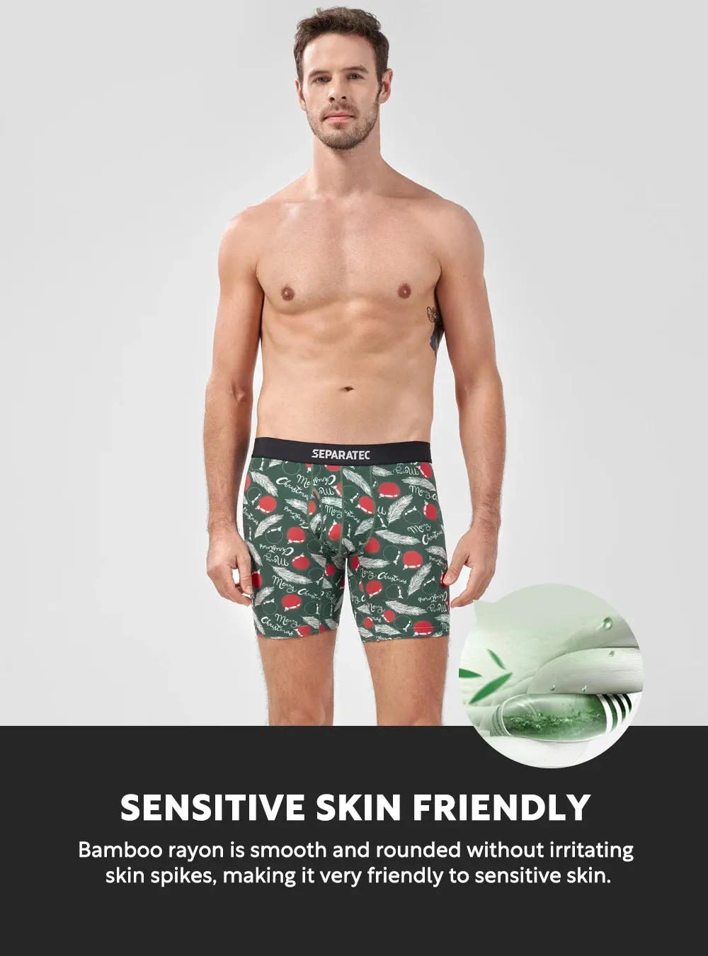 Christmas Printed Bamboo Rayon Boxer Briefs 3 Pack