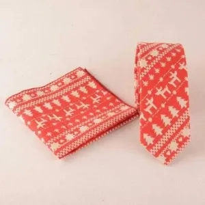 Christmas Tree Pattern Pocket Square and Neck Tie - Orange