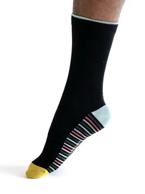 Conall Stripe Bamboo Socks in Black by Thought, Size 7-11