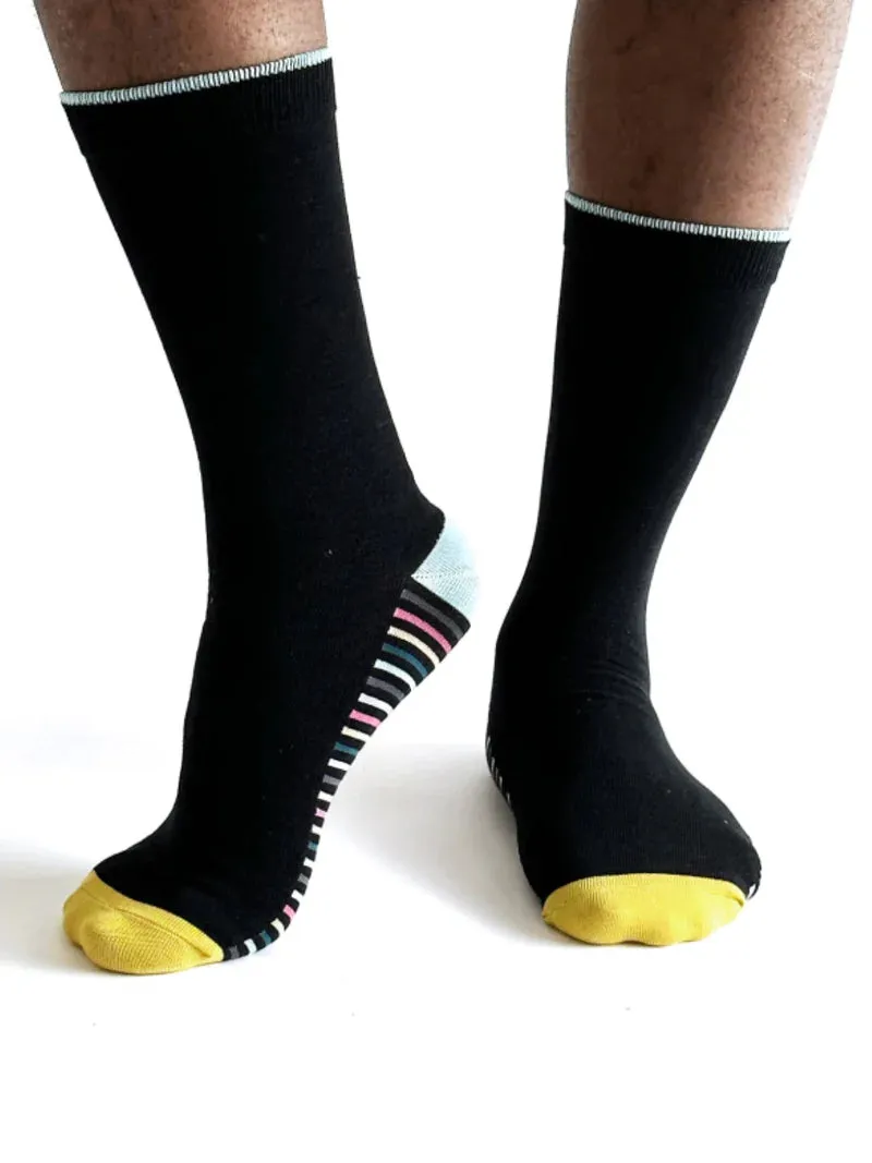 Conall Stripe Bamboo Socks in Black by Thought, Size 7-11