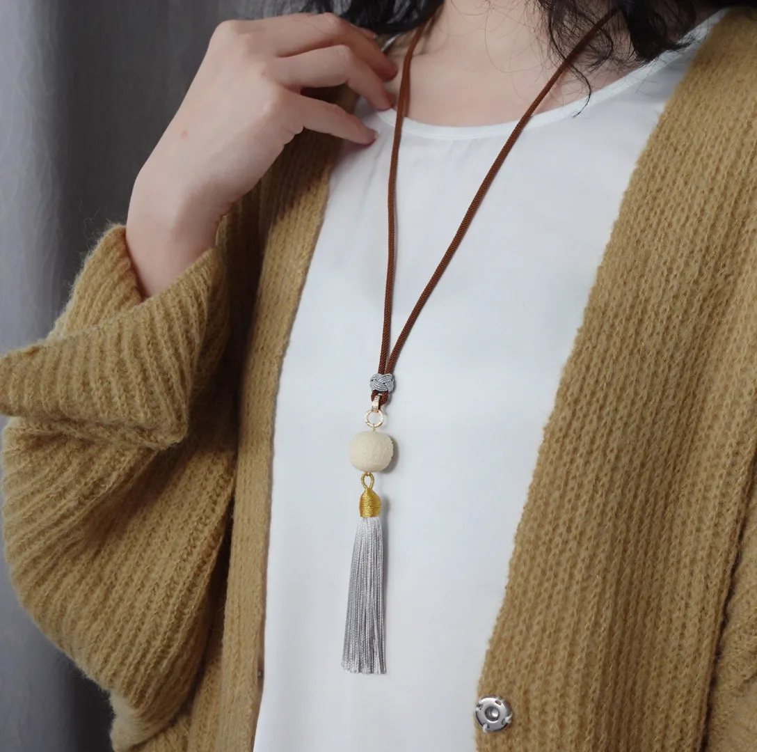 Cord Necklace with Detachable Auspicious Cloud Tassel Pendant