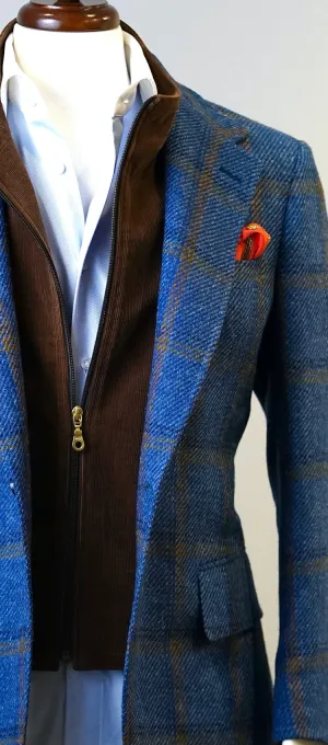Cornflower Blue & Rust Overplaid Jacket