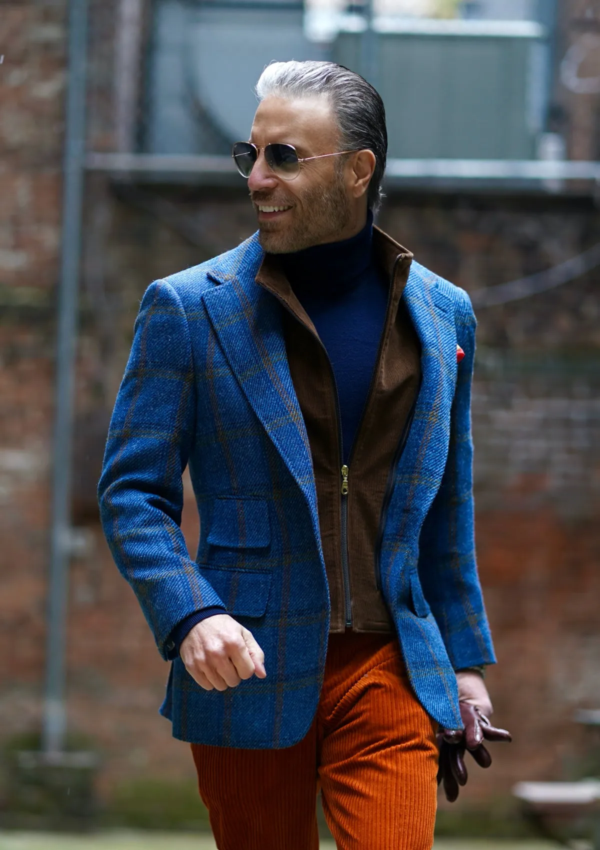 Cornflower Blue & Rust Overplaid Jacket