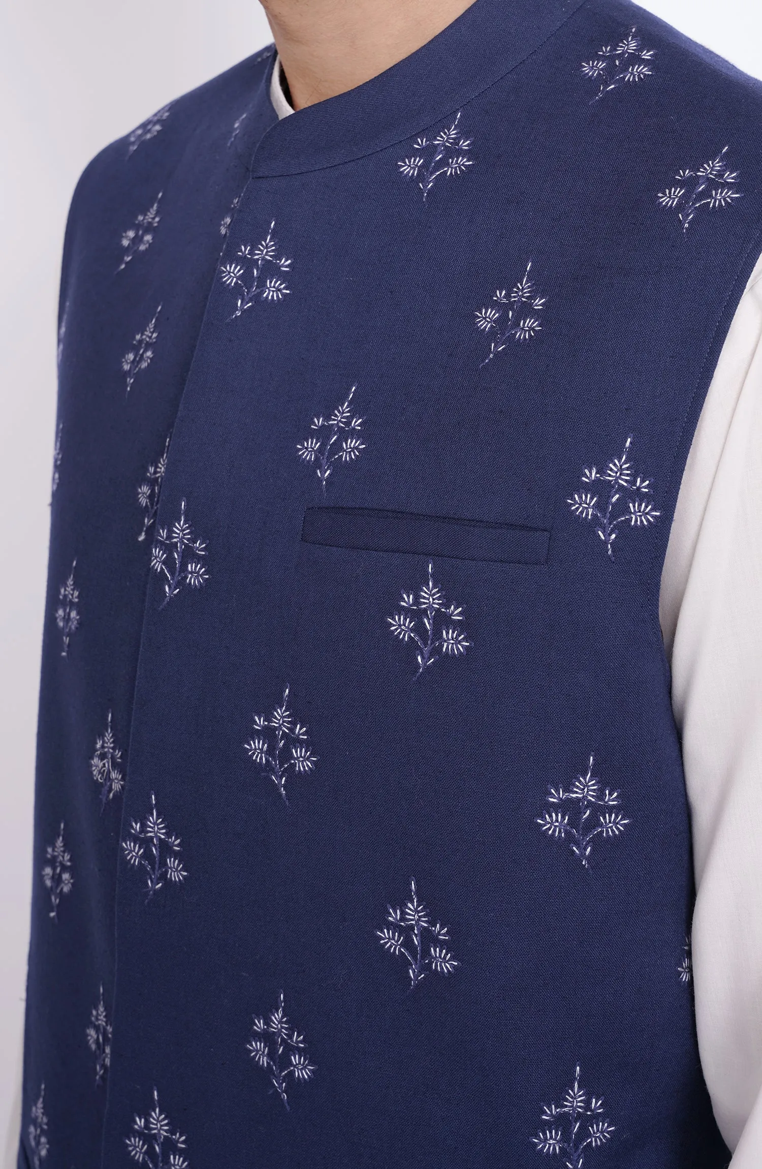 Cotton Linen Schiffli Mens Waistcoat