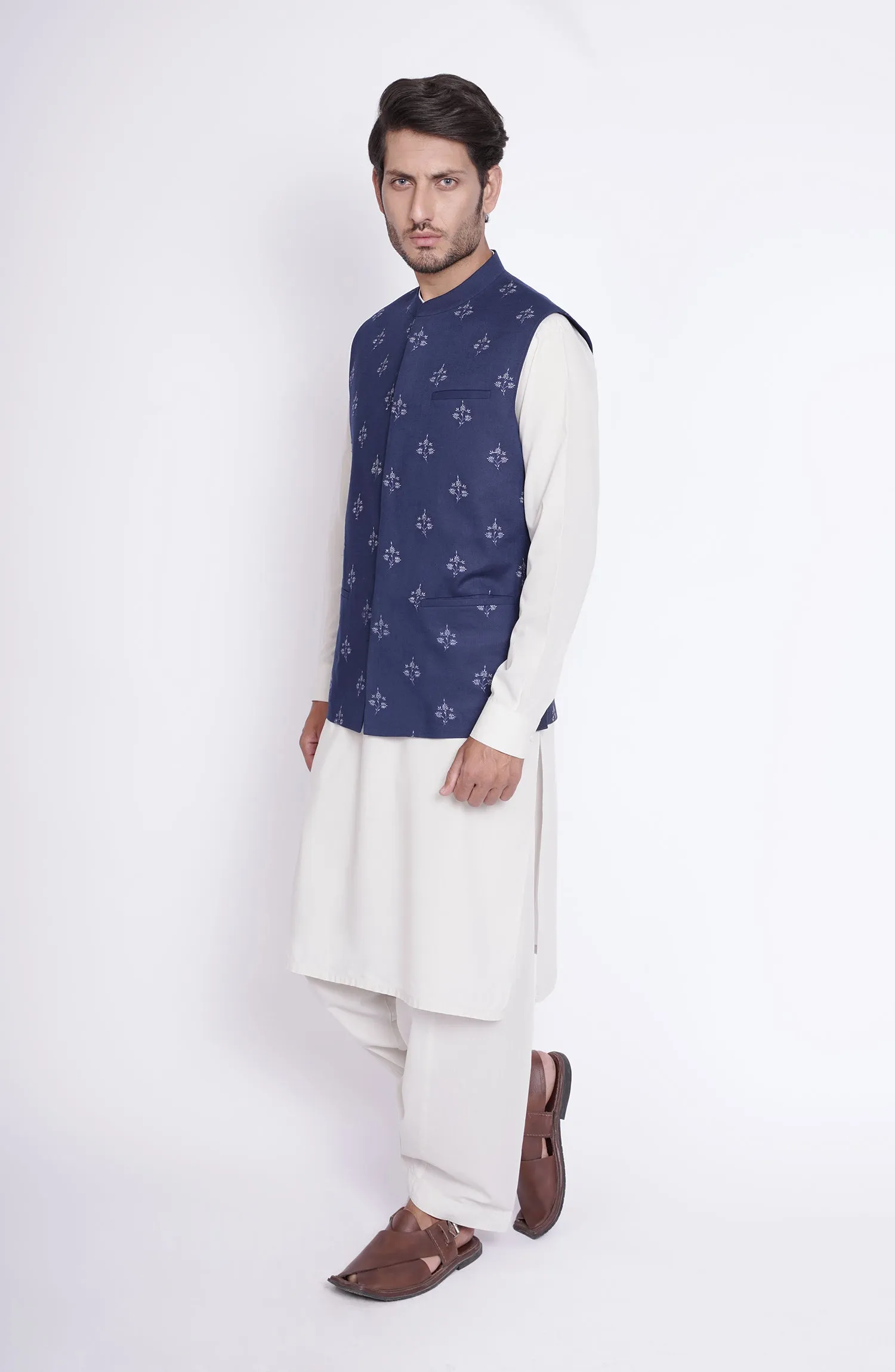 Cotton Linen Schiffli Mens Waistcoat
