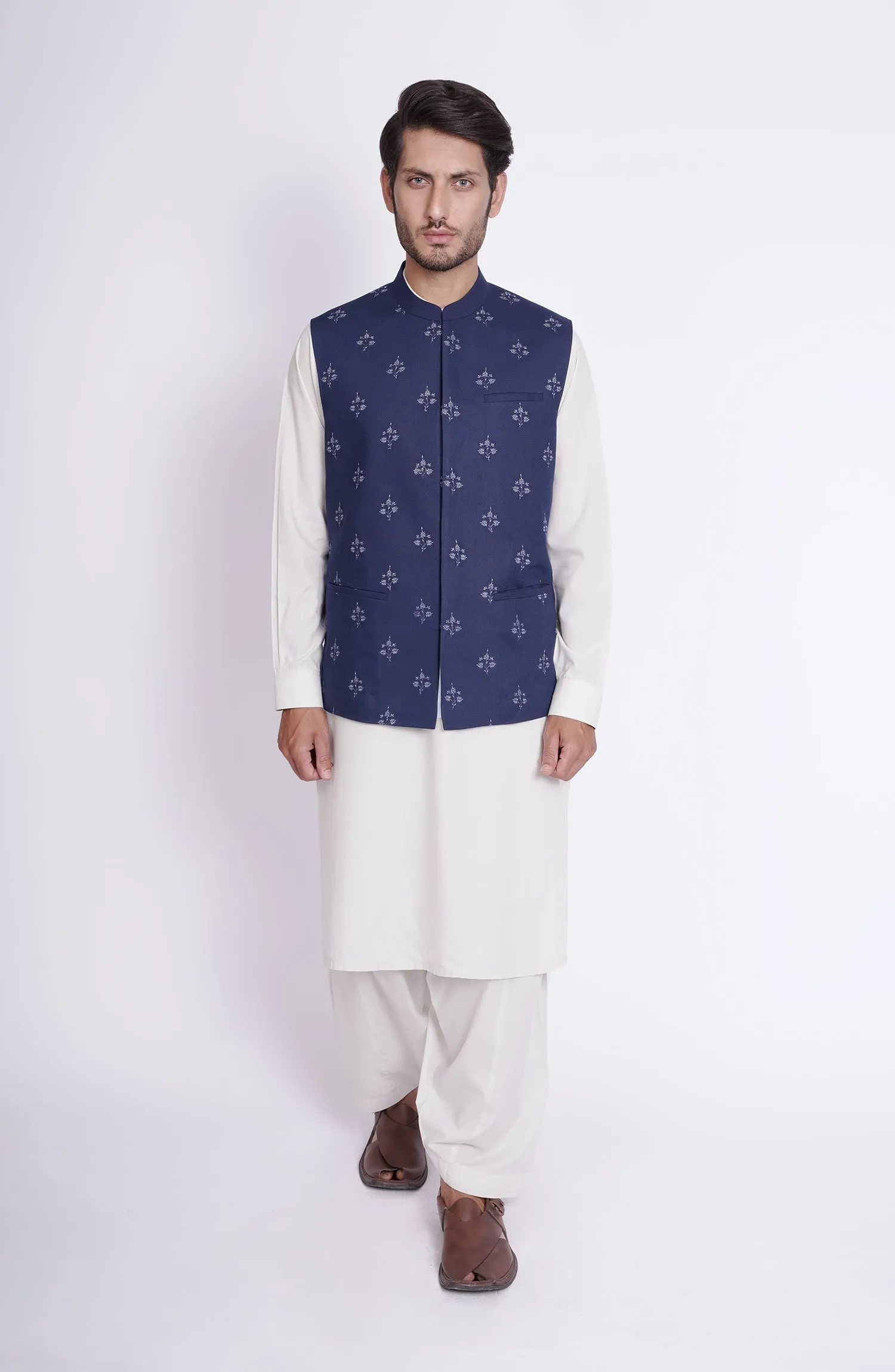 Cotton Linen Schiffli Mens Waistcoat