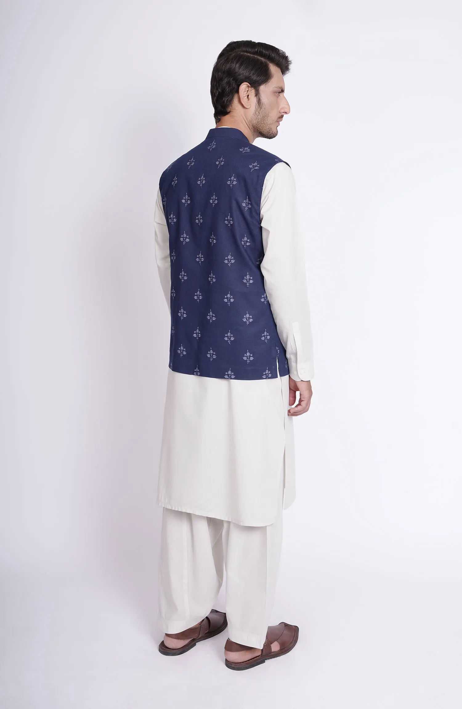 Cotton Linen Schiffli Mens Waistcoat