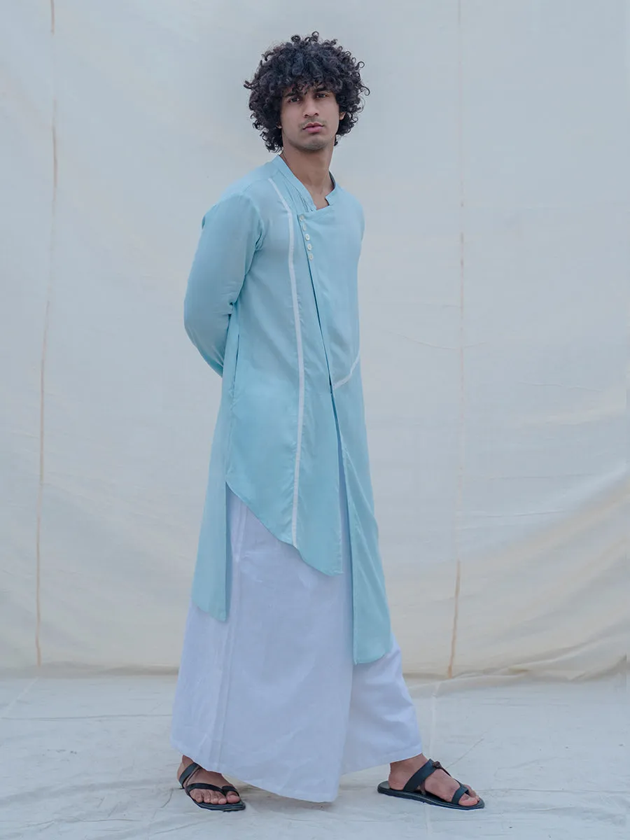 Cotton X Linen Aqua Blue Asymmetric Kurta