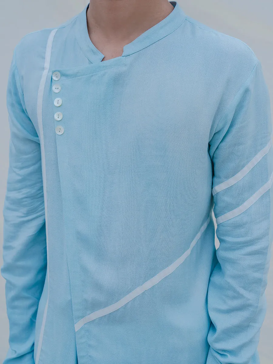 Cotton X Linen Aqua Blue Asymmetric Kurta
