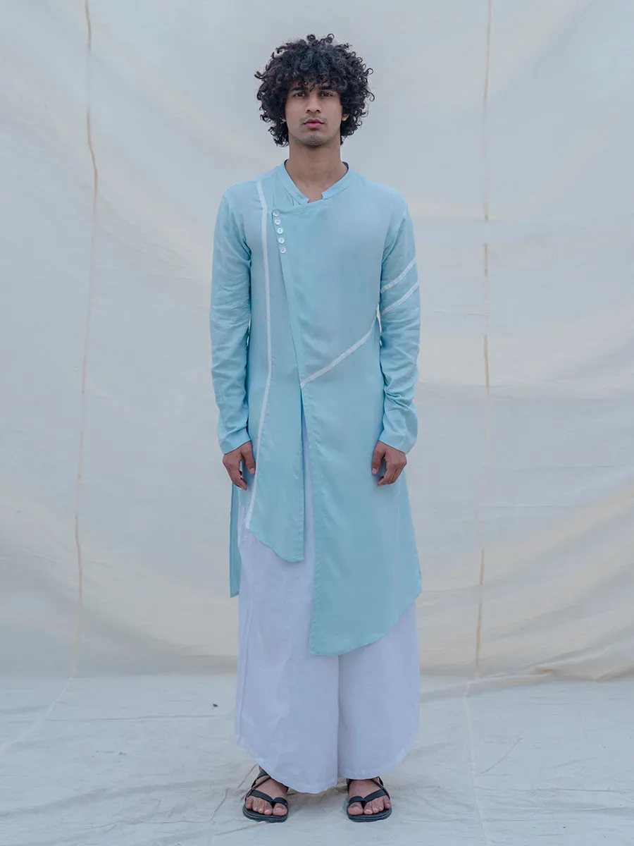 Cotton X Linen Aqua Blue Asymmetric Kurta