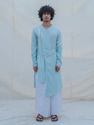 Cotton X Linen Aqua Blue Asymmetric Kurta