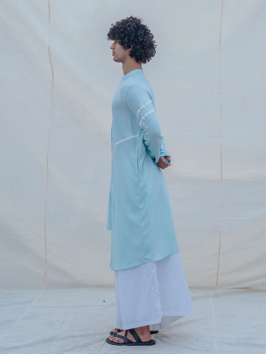 Cotton X Linen Aqua Blue Asymmetric Kurta