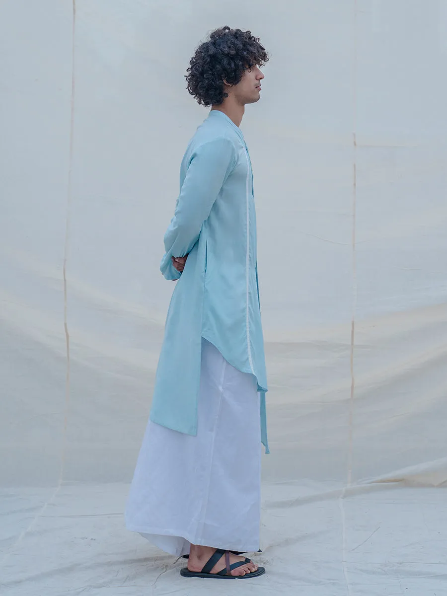 Cotton X Linen Aqua Blue Asymmetric Kurta