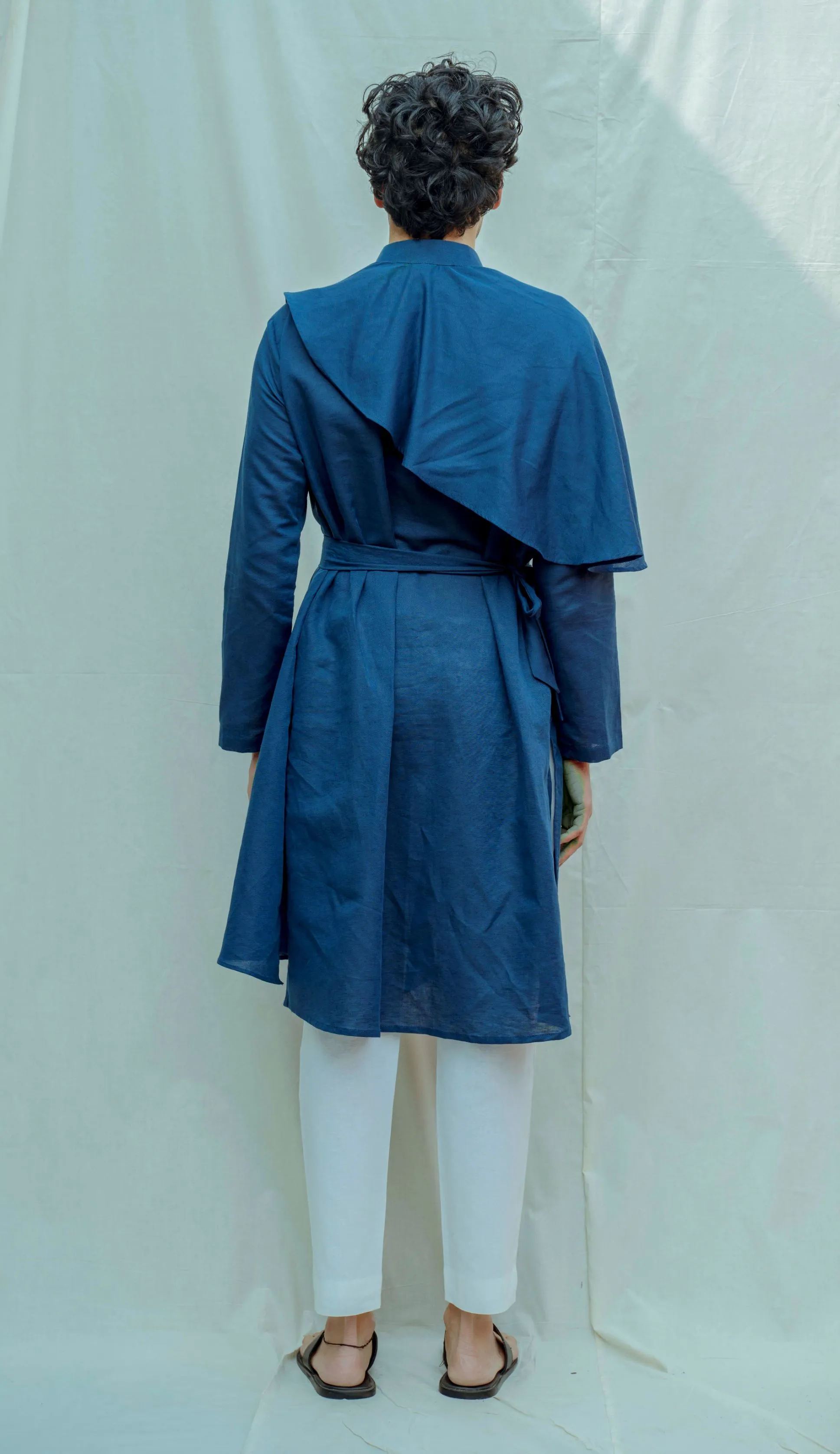 Cotton X Linen Blue Cape Style Kurta Set