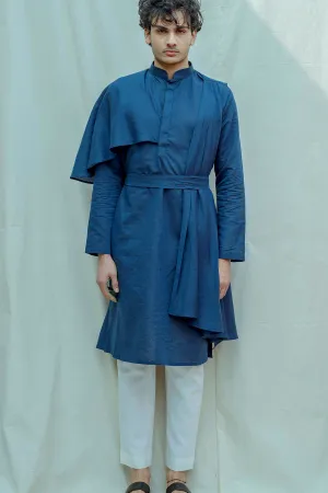 Cotton X Linen Blue Cape Style Kurta Set