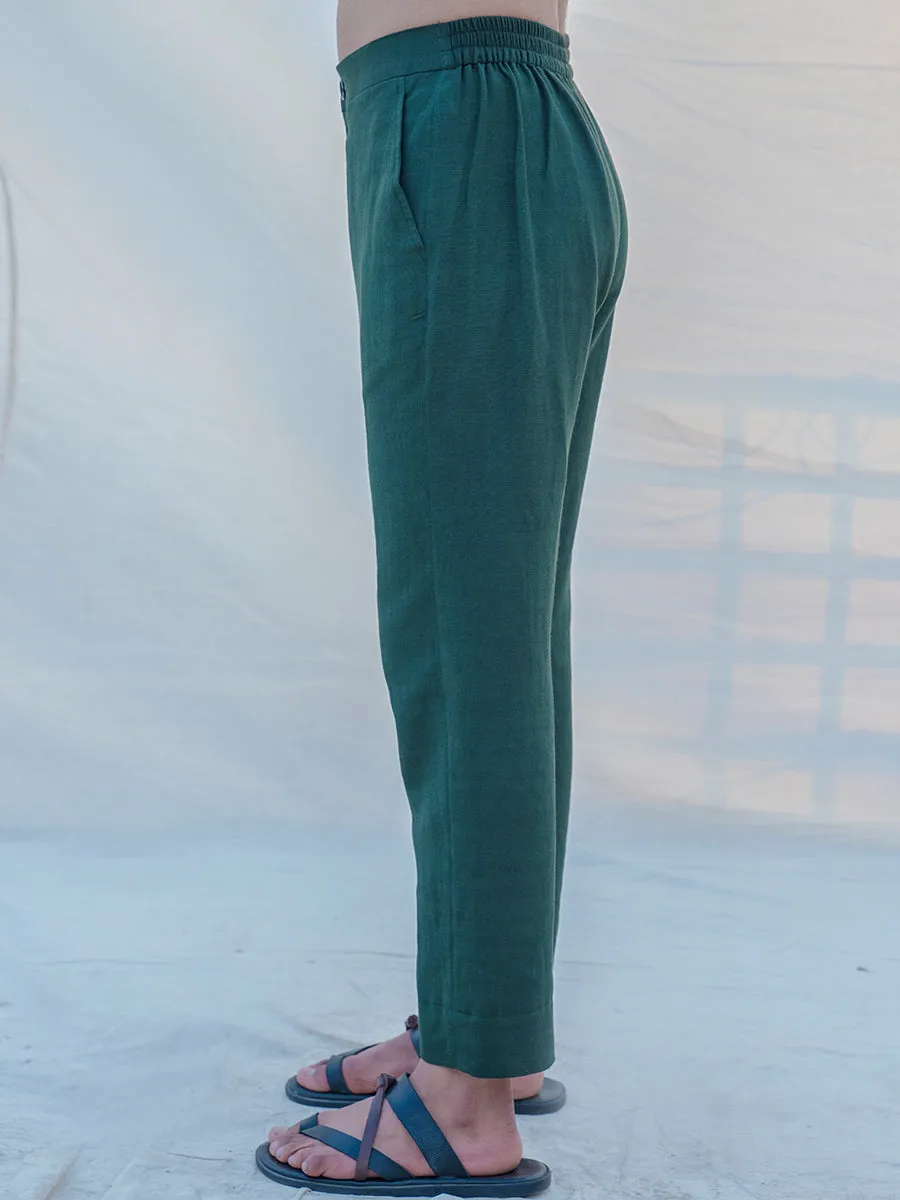 Cotton X Linen Bottled in Green Trouser