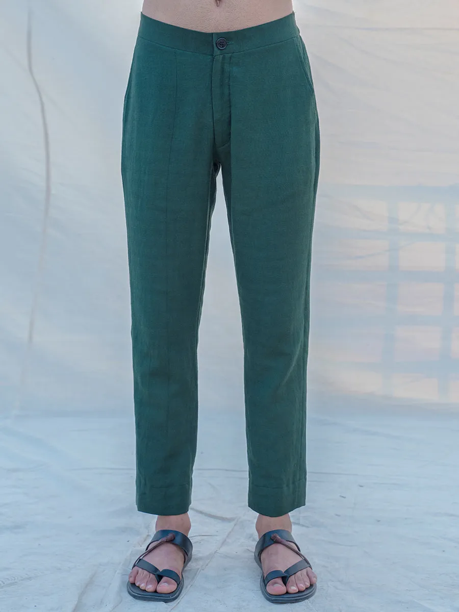 Cotton X Linen Bottled in Green Trouser