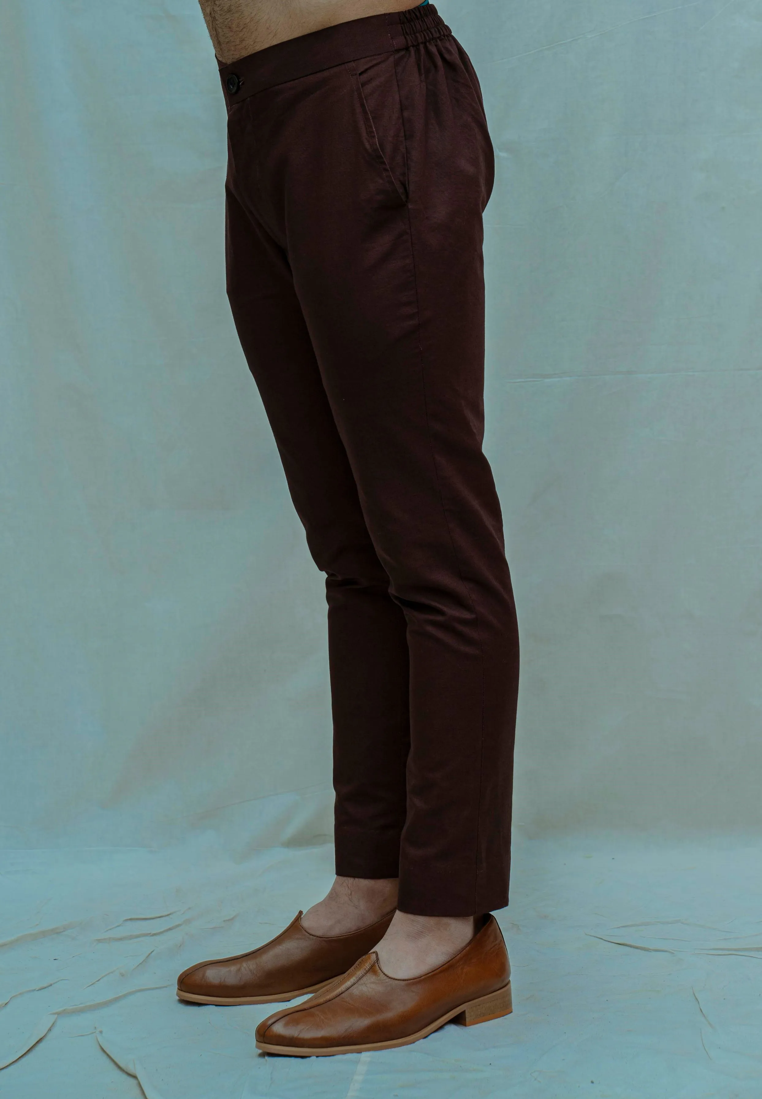 Cotton X Linen Brown Tapered Pant