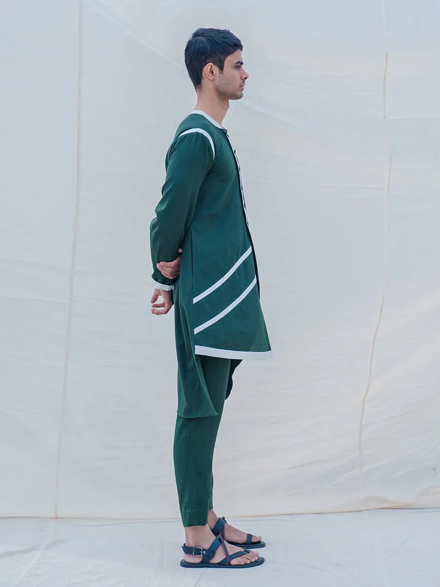 Cotton X Linen In Green Kurta