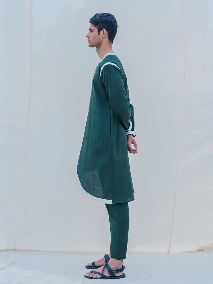 Cotton X Linen In Green Kurta