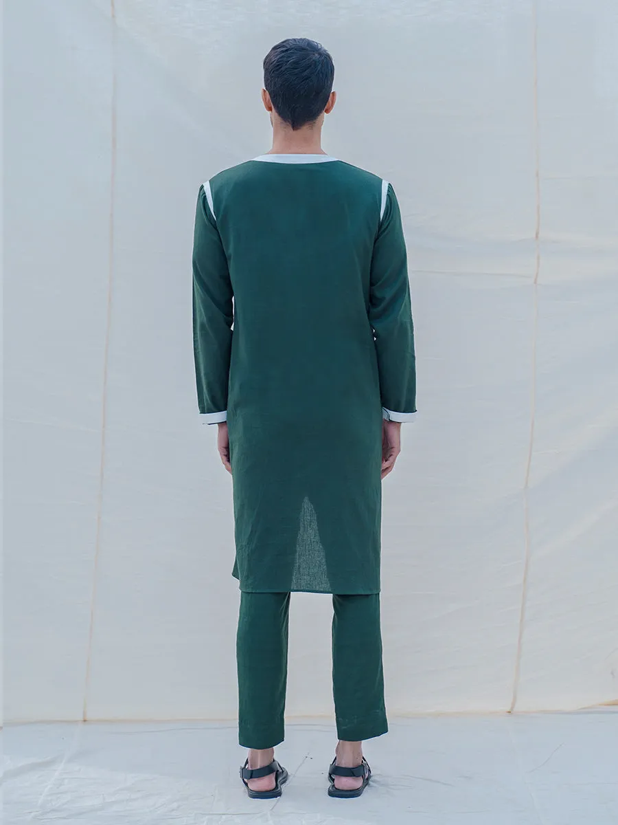 Cotton X Linen In Green Kurta