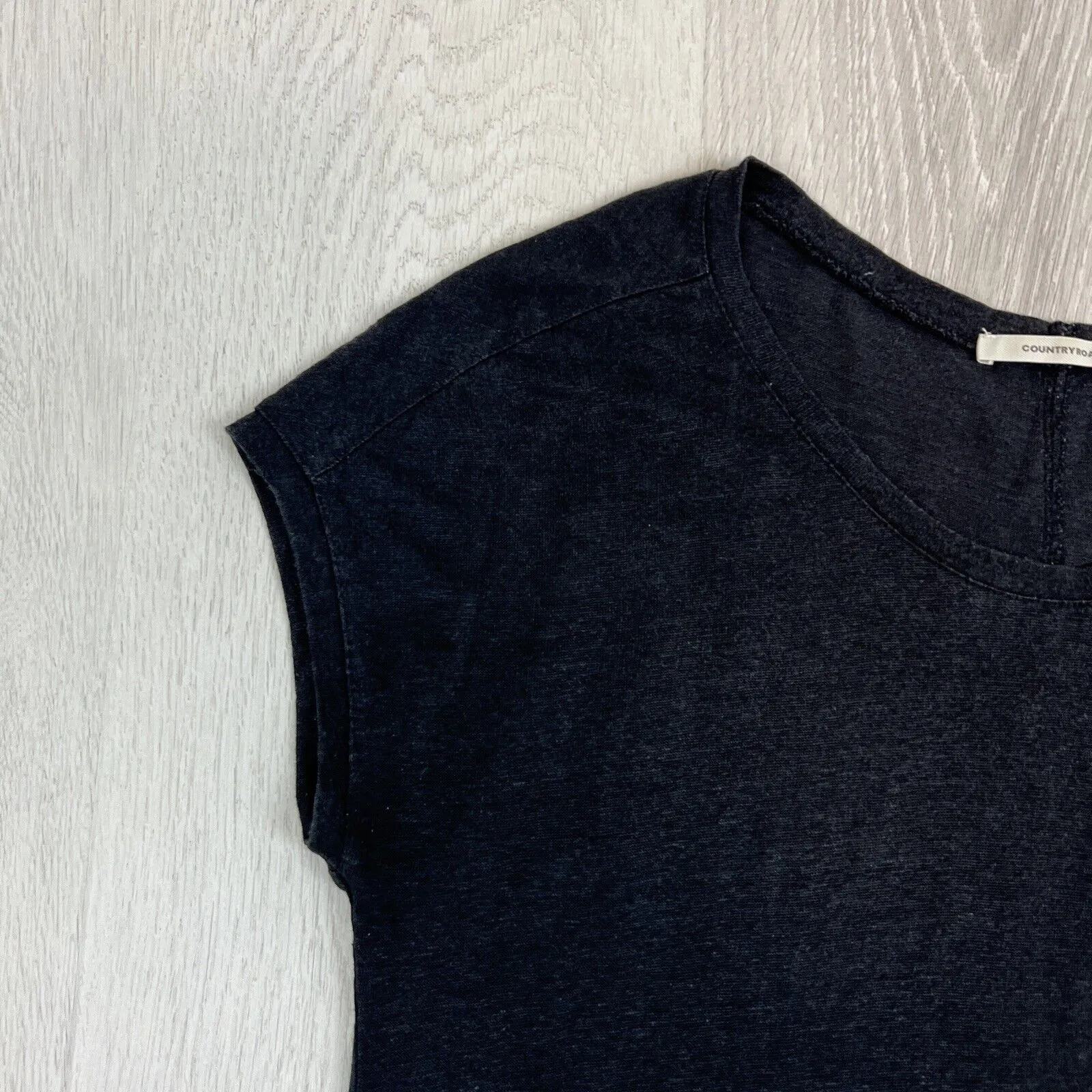 Country Road Womens Black Linen Pocket T-Shirt Size 2XS