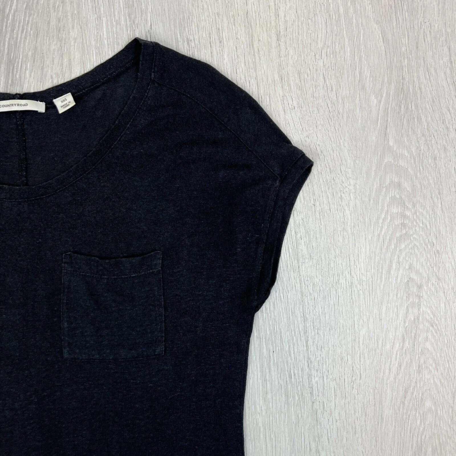 Country Road Womens Black Linen Pocket T-Shirt Size 2XS