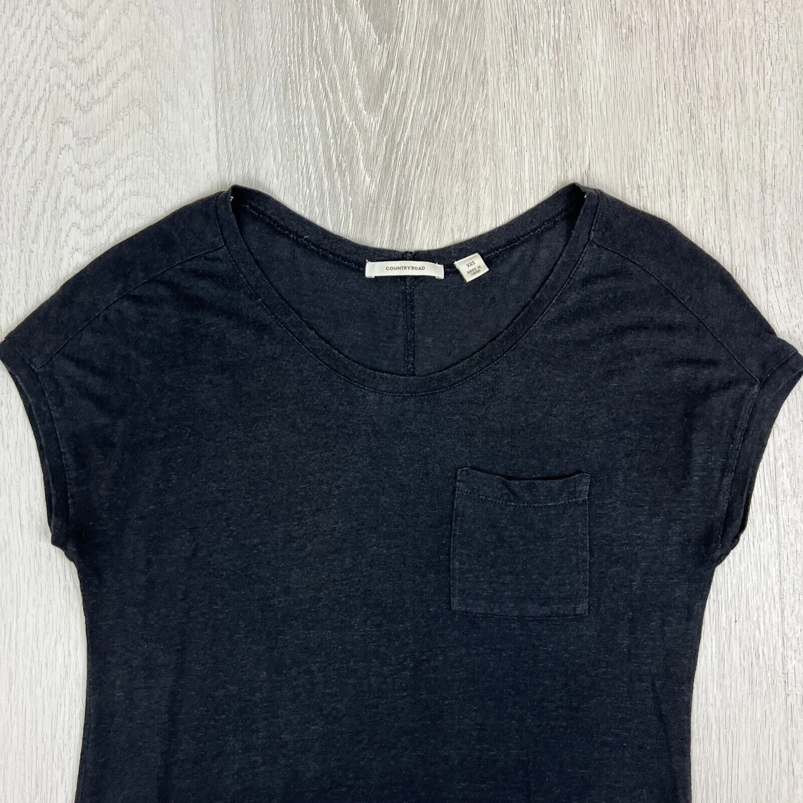Country Road Womens Black Linen Pocket T-Shirt Size 2XS