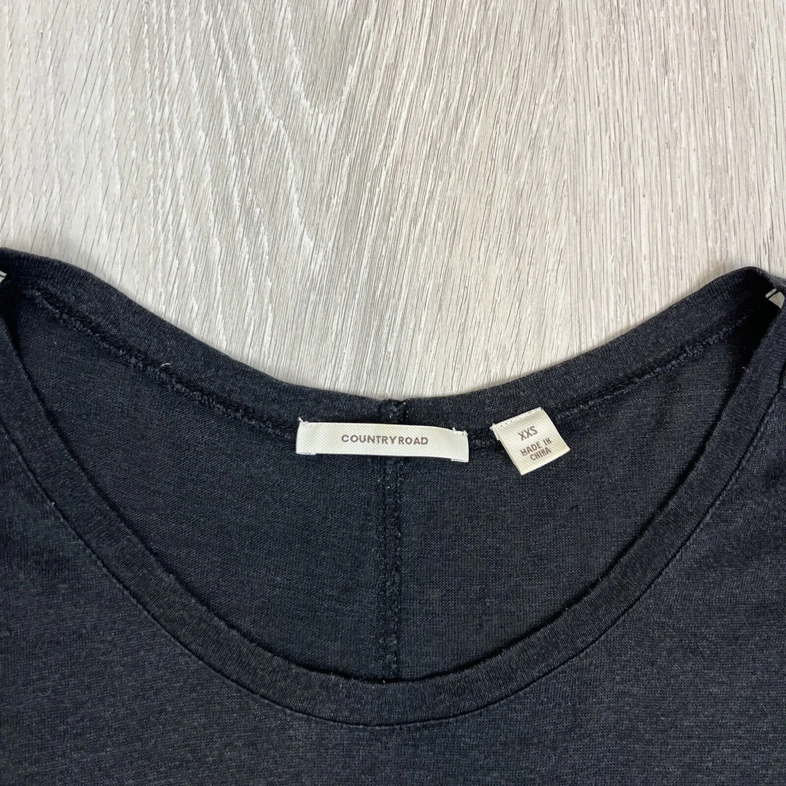Country Road Womens Black Linen Pocket T-Shirt Size 2XS
