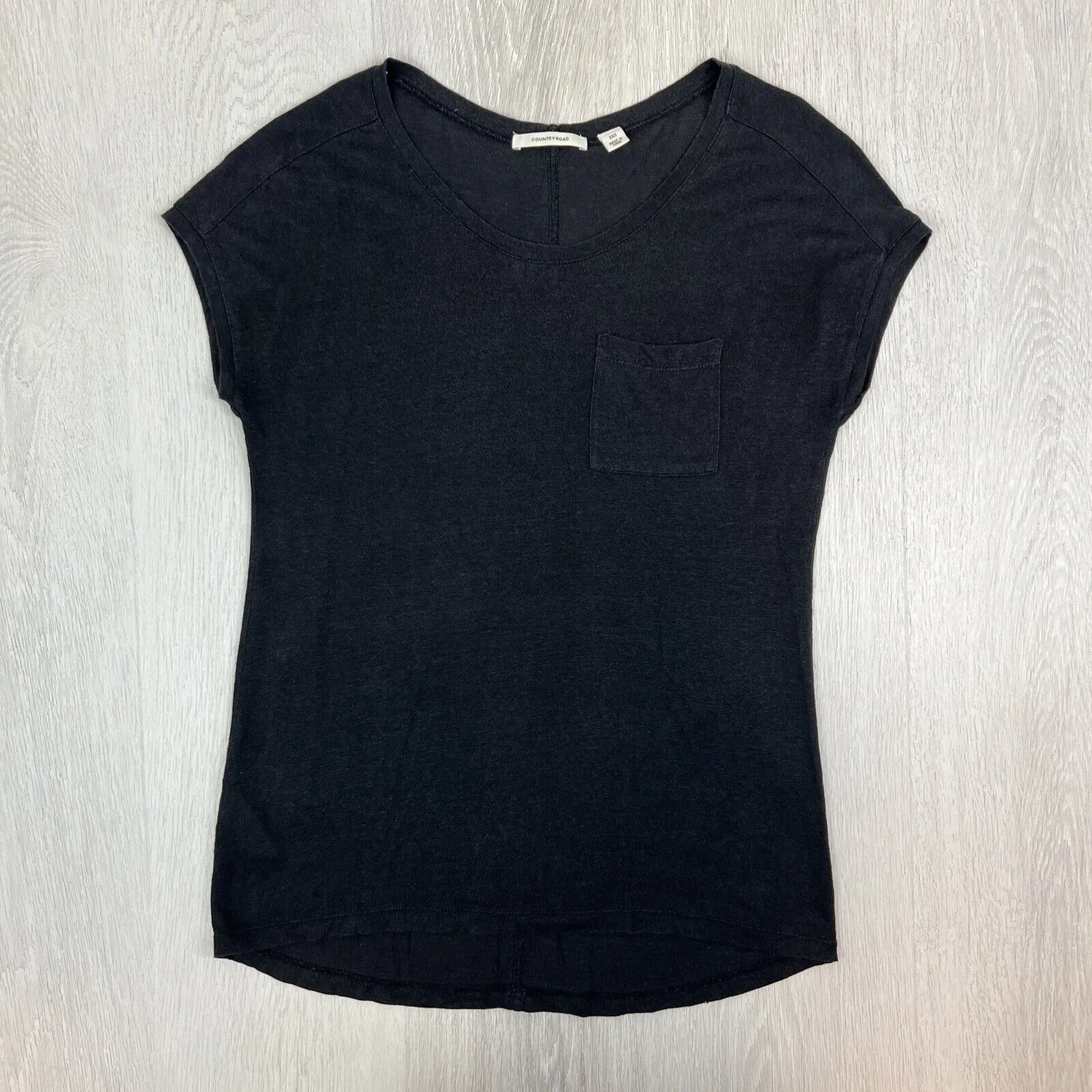 Country Road Womens Black Linen Pocket T-Shirt Size 2XS