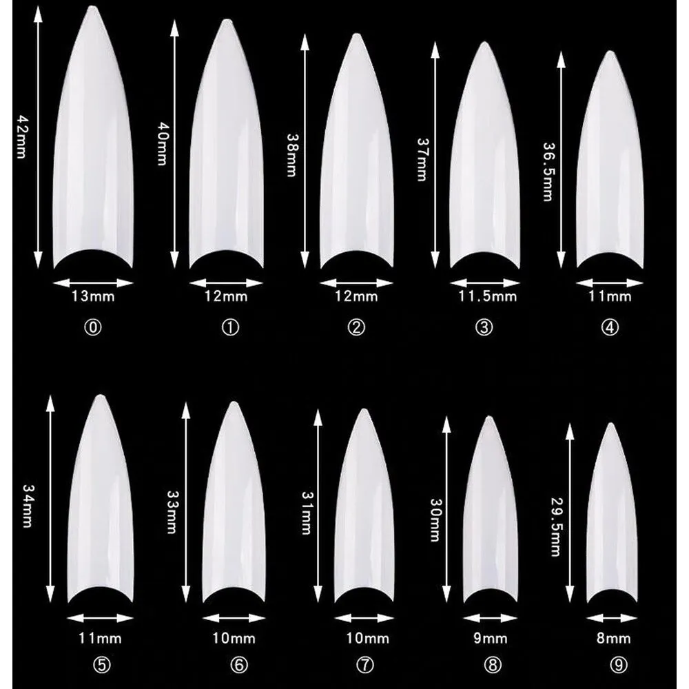 Cre8tion Nail Tips - #12 Wide Stiletto - Natural / Divider Box of 500 Pieces