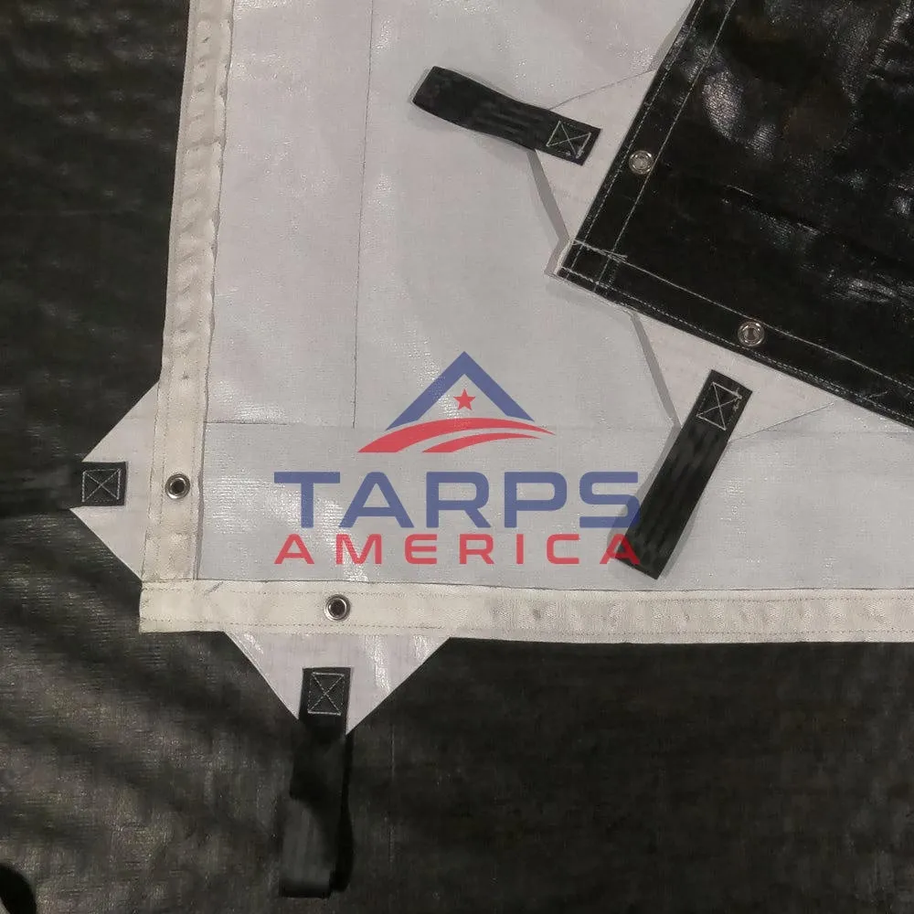 Custom Hay Tarp Cover with Hand Straps, 14 mil Black/White Heavy Duty Poly