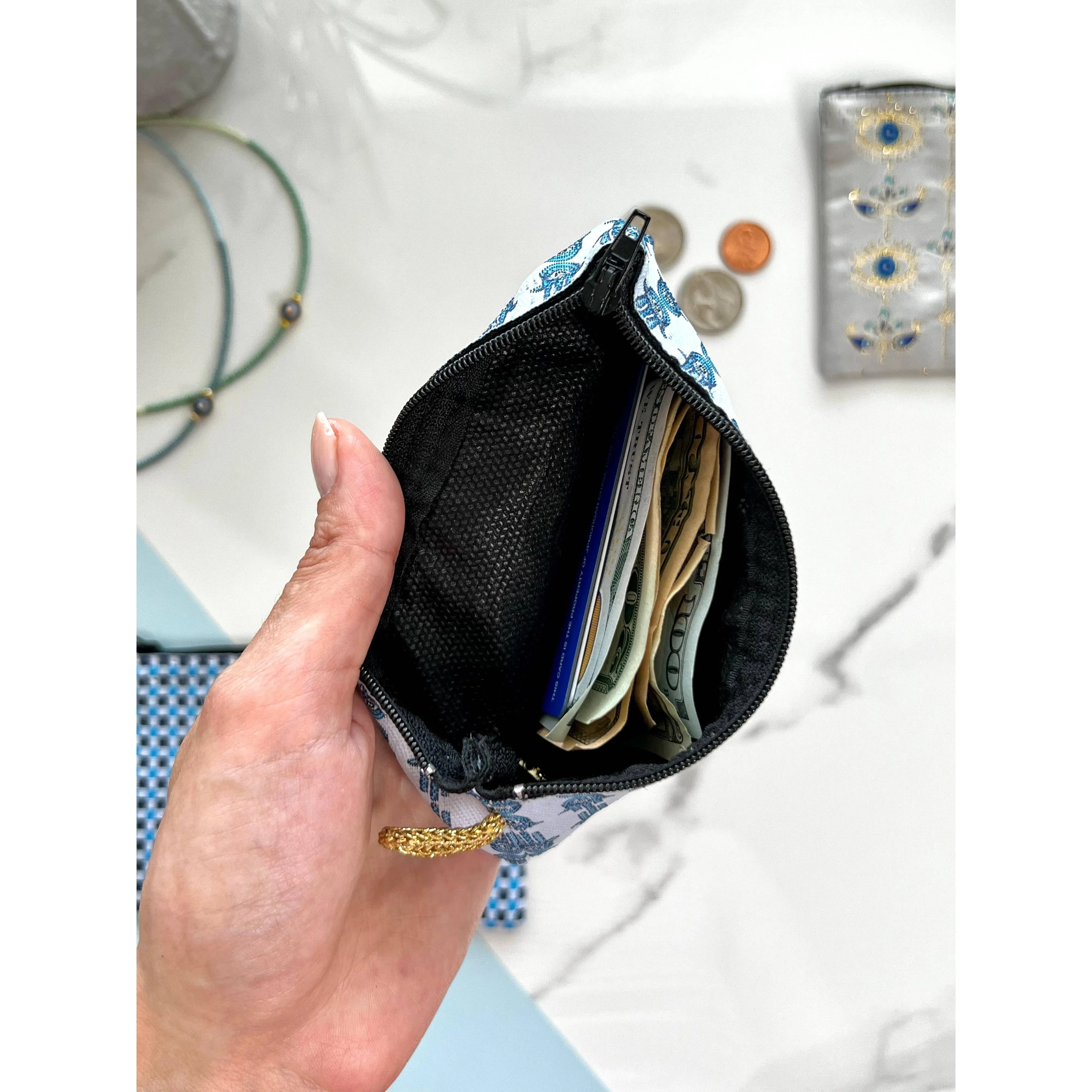 Cute Butterfly Evil Eye Coin Purse Zipper Credit Card Pouch in Black | Handmade in Turkey | 4" x 5"